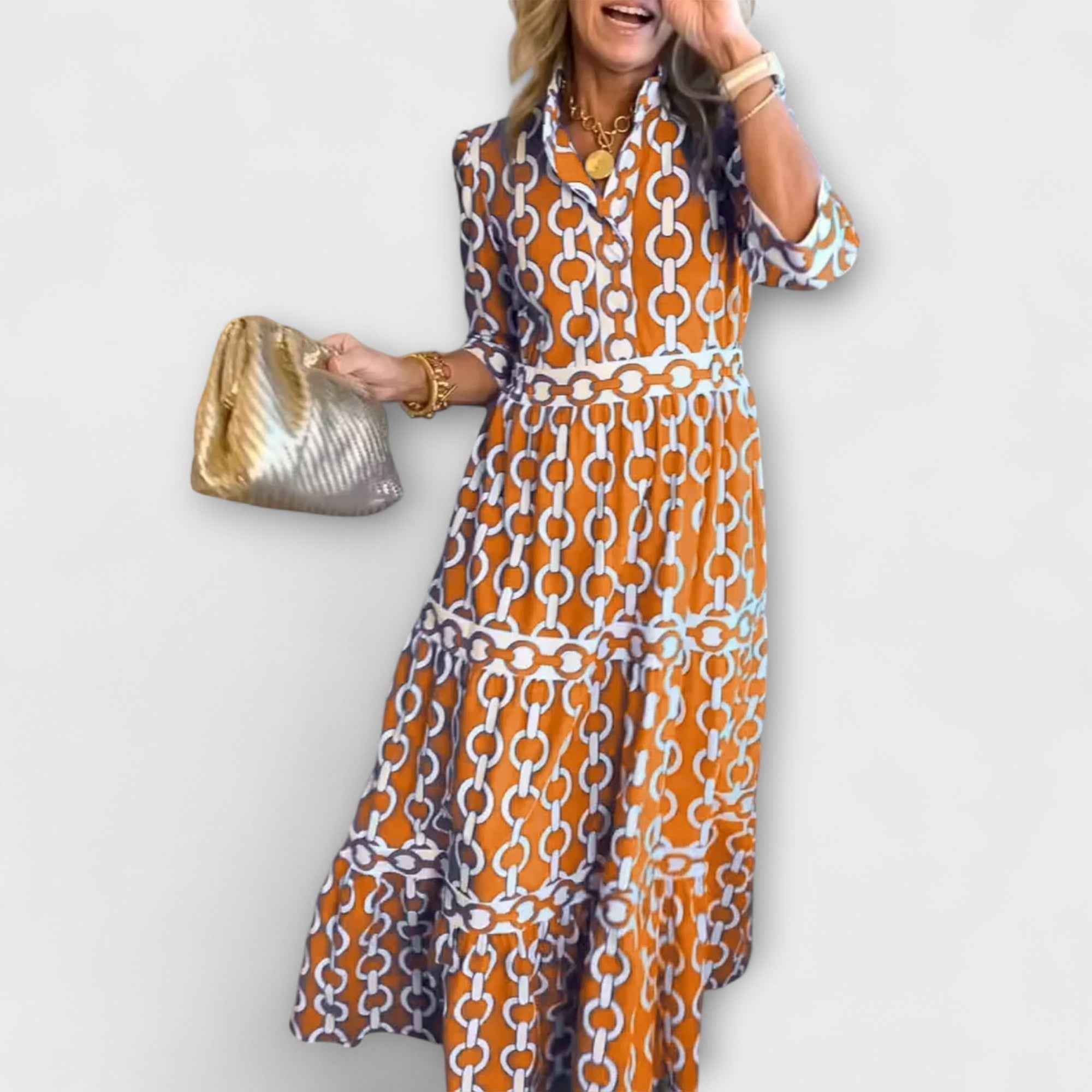 Juliana | Midi Dress White Ketting Pattern