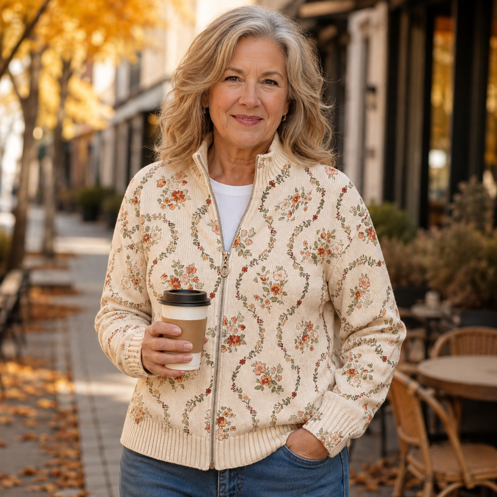 ADRIANA | DELICATE FLORAL ZIP CARDIGAN