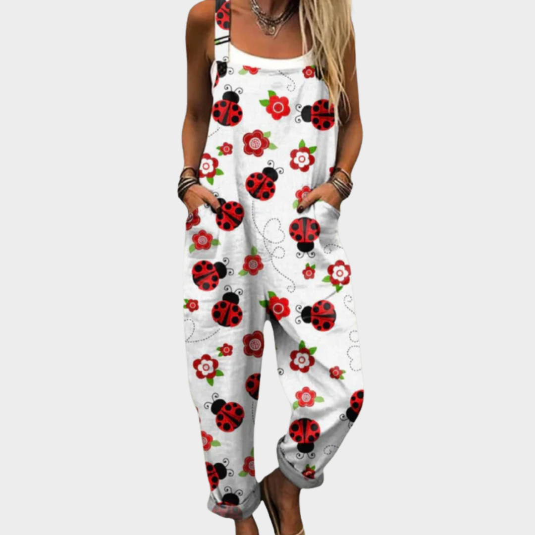 RELAXED-FIT PRINTED ADJUSTABLE-STRAP DUNGAREES