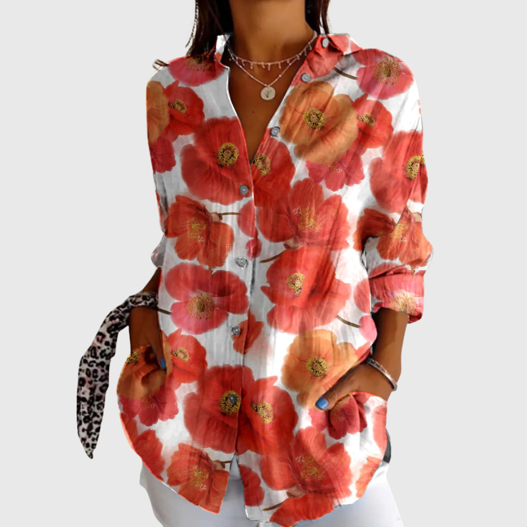 BUTTON-FRONT FLOWING BLOUSE