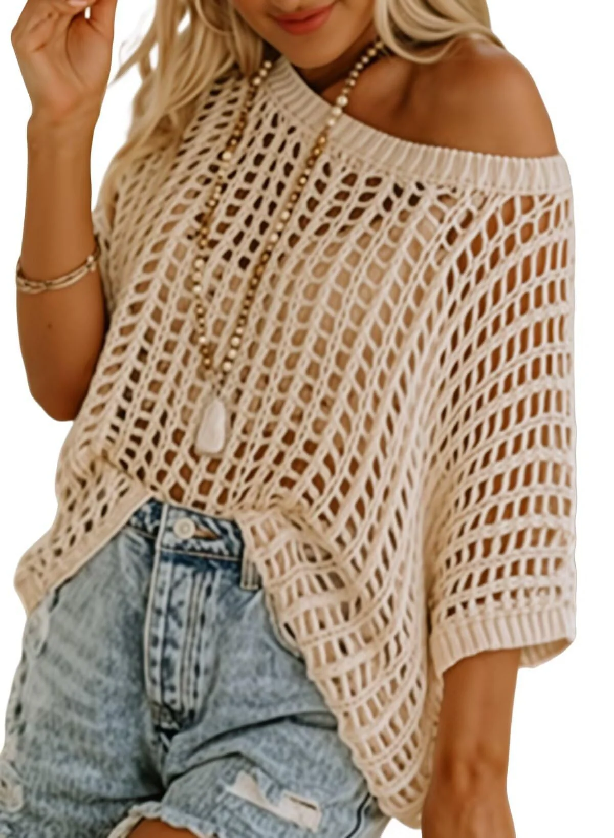 Marquitta | Wide-Neck Open-Knit Jumper