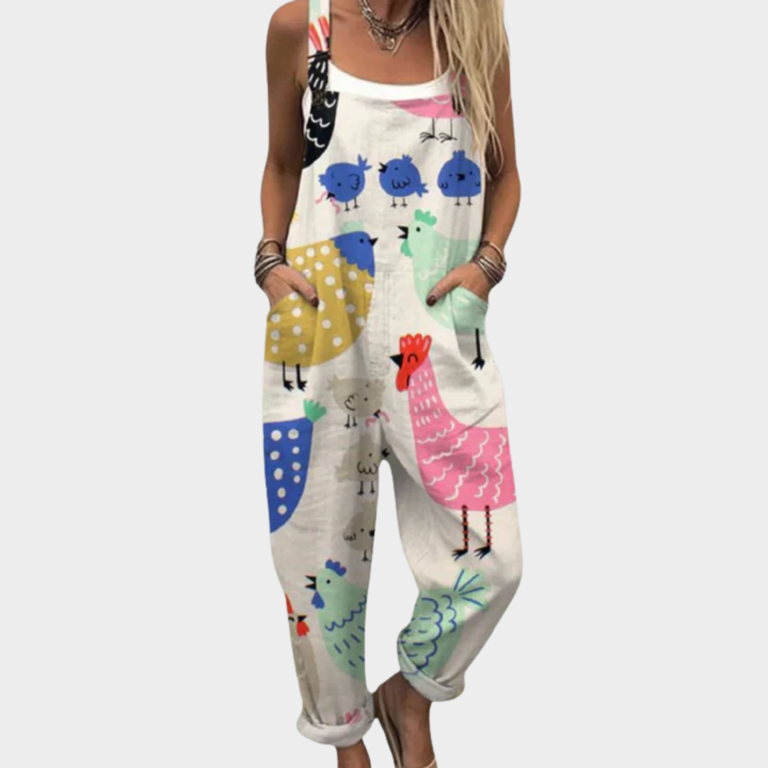 FLOWING PRINTED ADJUSTABLE-STRAP DUNGAREES