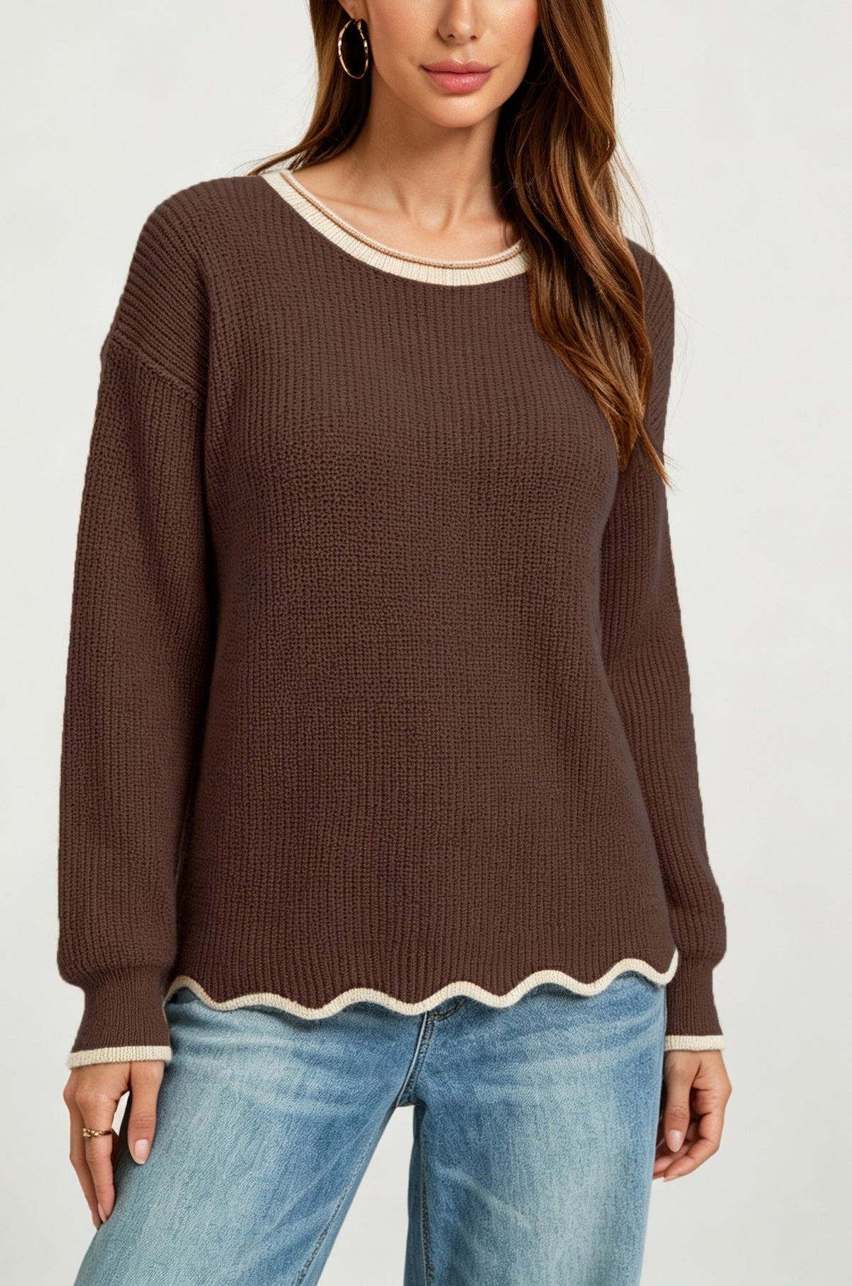 Lashawnda | Contrast Scallop-Hem Jumper