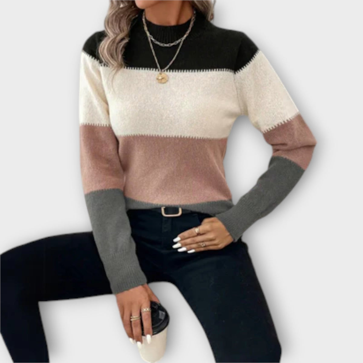 Elina | Grey-Black Jumper With Colour-Block