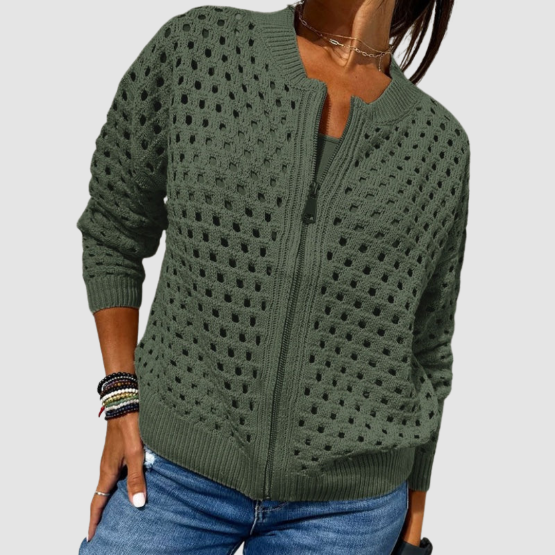 Wanita | Open-Knit Zip Cardigan
