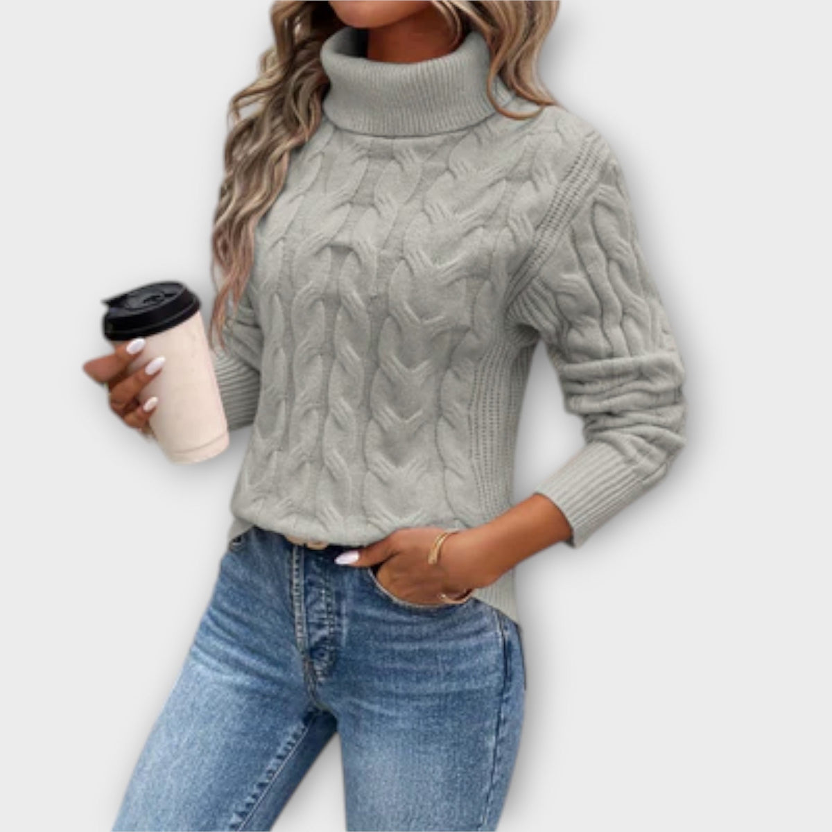 Amelia | Pink Cable-Knit Turtleneck Jumper
