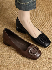 Fiammetta – Square-Toe Leather Ballet Shoes with Low Heel