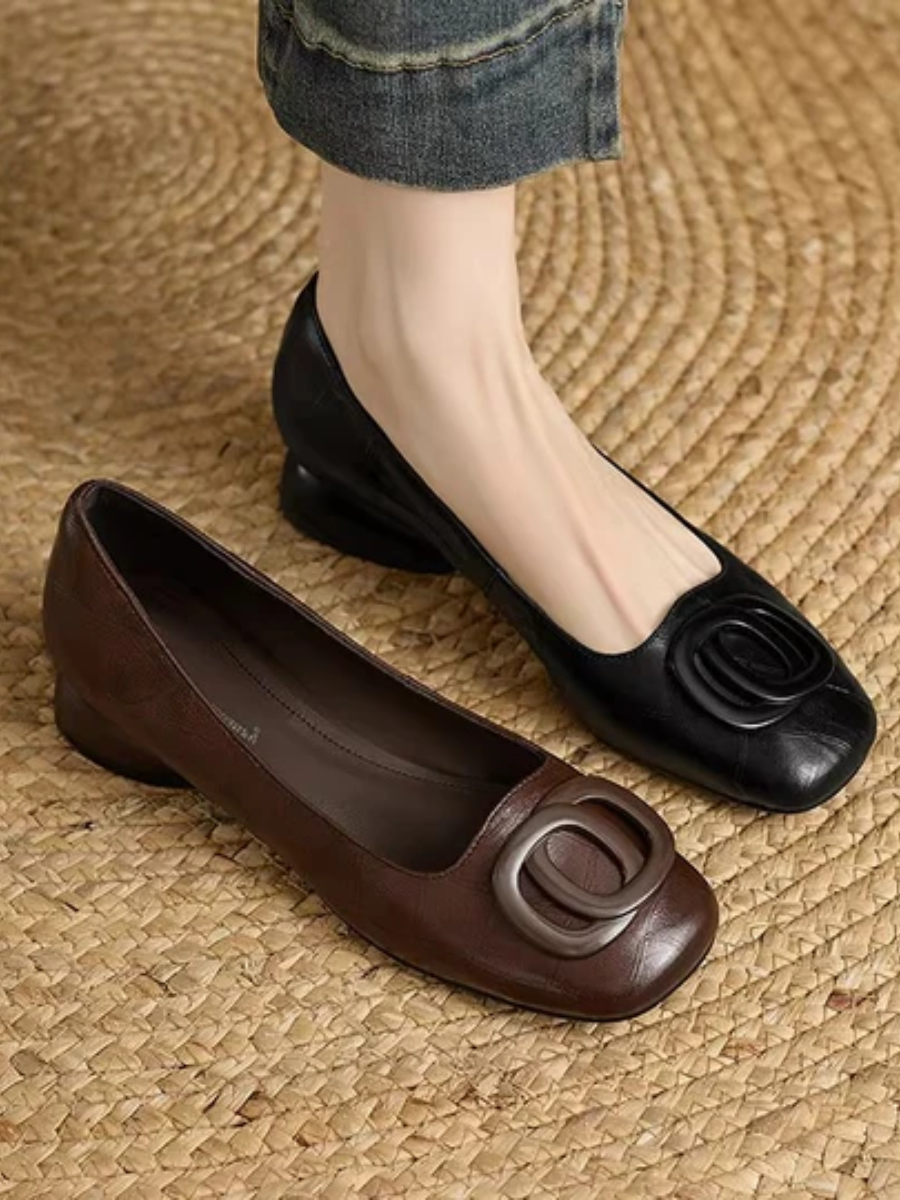 Fiammetta – Square-Toe Leather Ballet Shoes with Low Heel