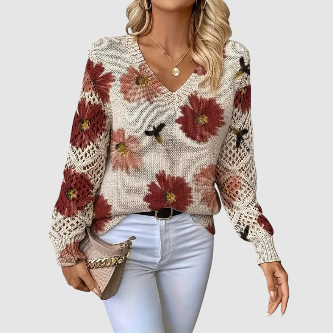 Meda | Elegant Jumper With Flower Pattern