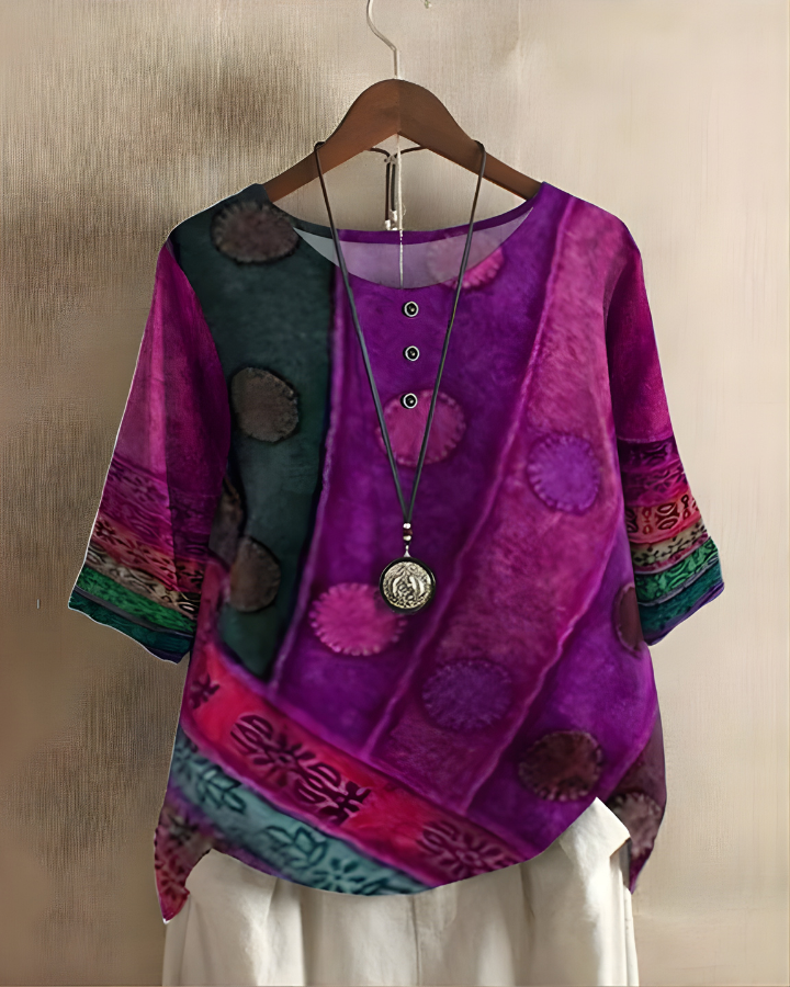 Nhi | Printed Button-Neck Blouse