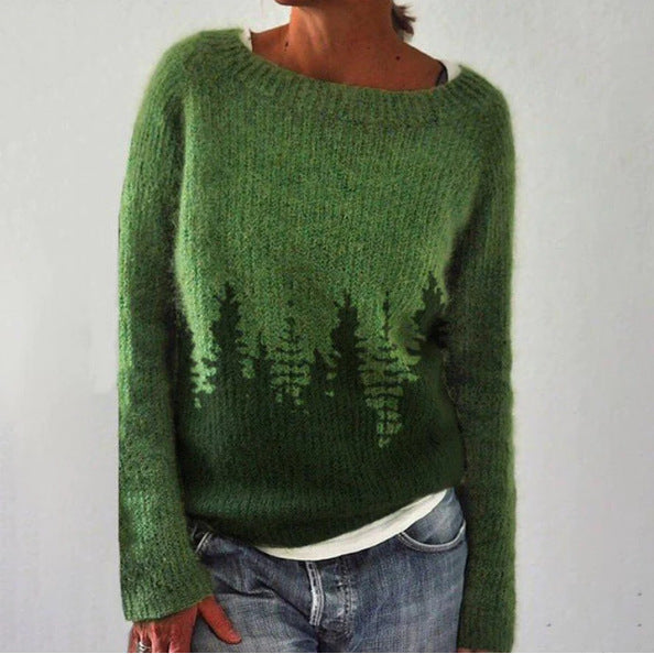 Veronika | Cozy Petrol Jumper With Pine Pattern