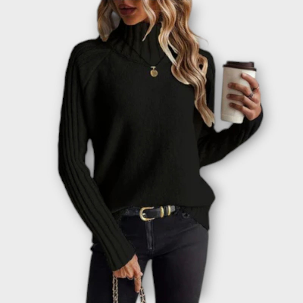 Hannah | Elegant White Jumper With High Collar
