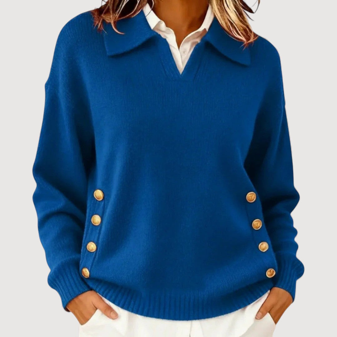 Takiyah | Collared Button-Hem Jumper