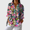 FLOWING PRINTED BUTTON-FRONT BLOUSE