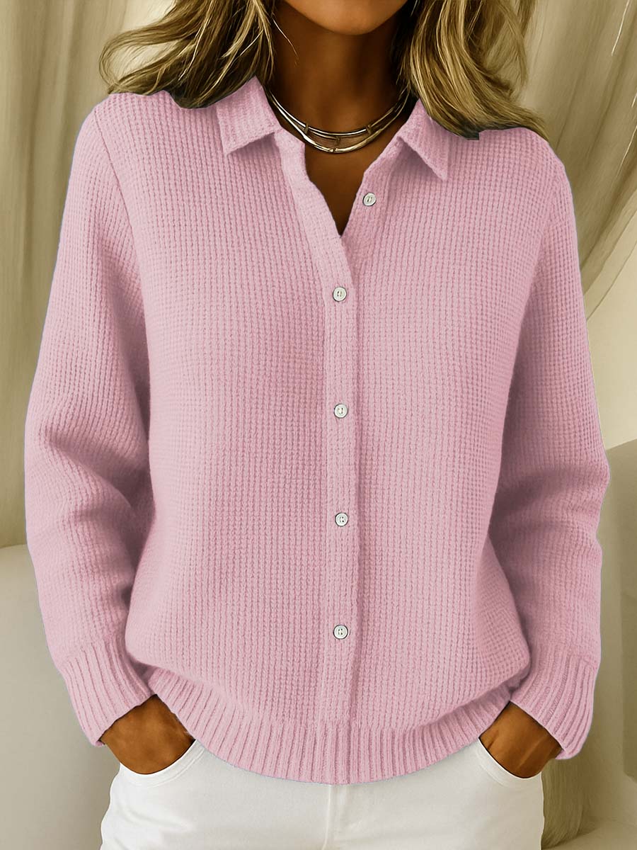 MARISSE | BUTTON-FRONT COLLARED CARDIGAN