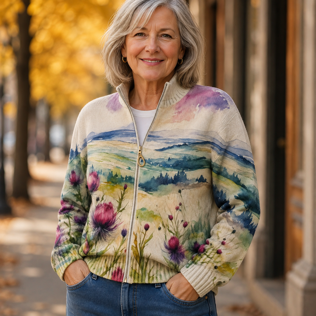 LIDIA | THISTLE LANDSCAPE ZIP CARDIGAN