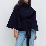 Aderyn | High-Neck Belted Cape Coat in Khaki