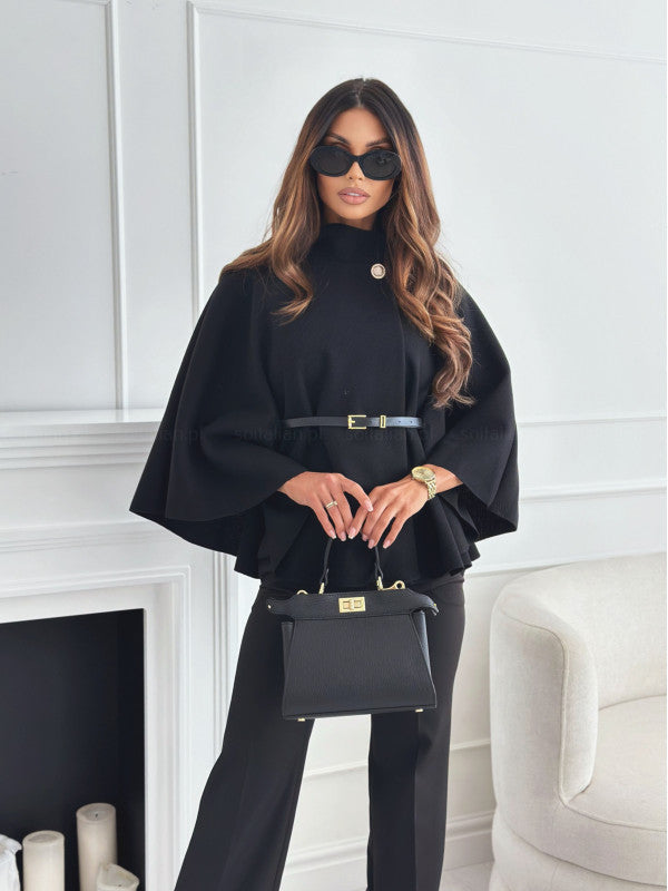 Heledd | Belted High-Neck Structured Jacket in Beige