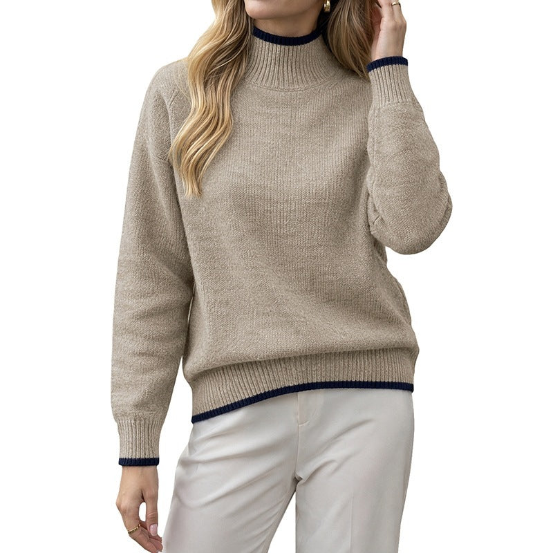 Yanet | Contrast-Trim High-Neck Jumper