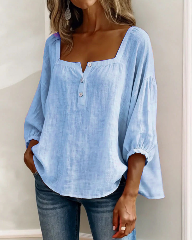 Tenille | Square-Neck Button Blouse