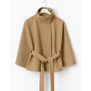 Aderyn | High-Neck Belted Cape Coat in White