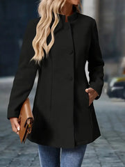 Clodagh | Mid-Length High-Neck Buttoned Winter Coat in Black