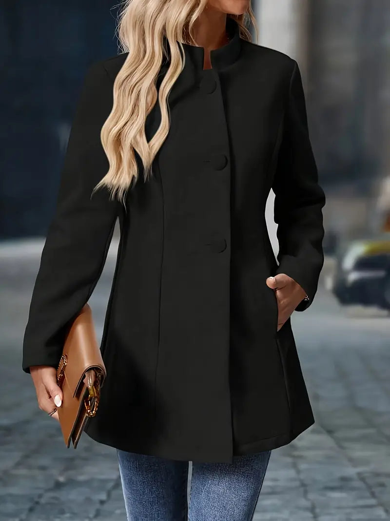 Clodagh | Mid-Length High-Neck Buttoned Winter Coat in Black