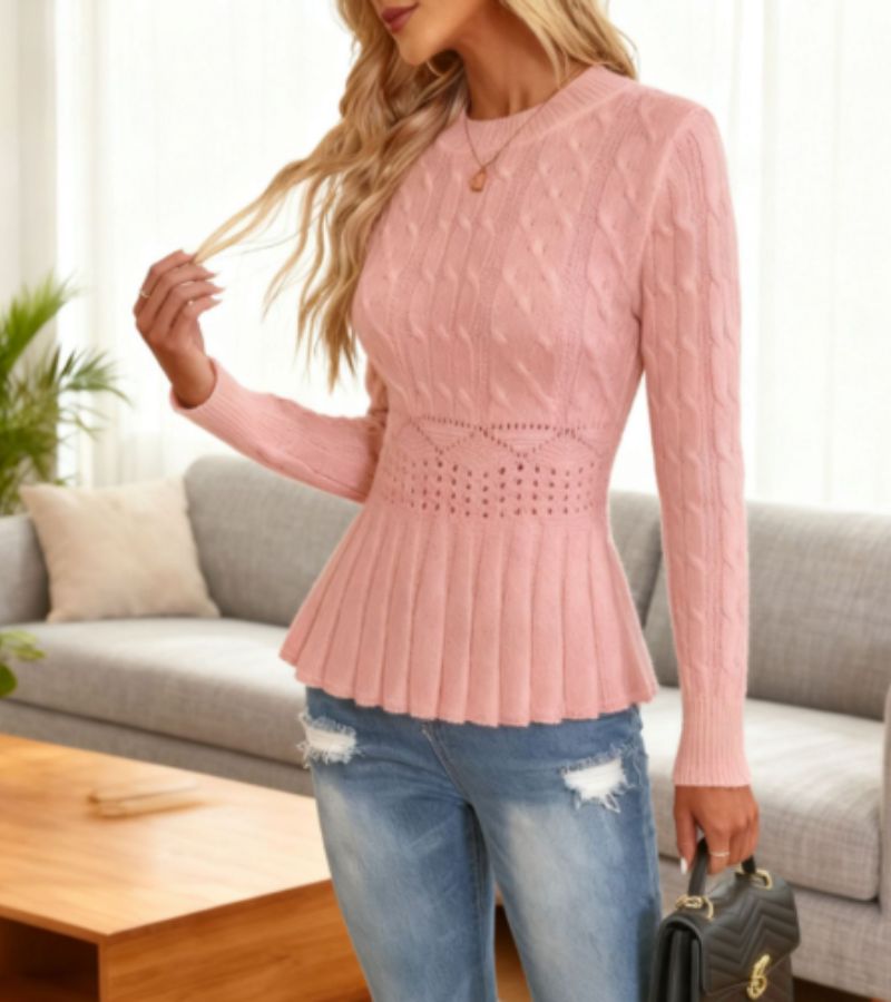 Lyndi | Cable-Knit Peplum Jumper