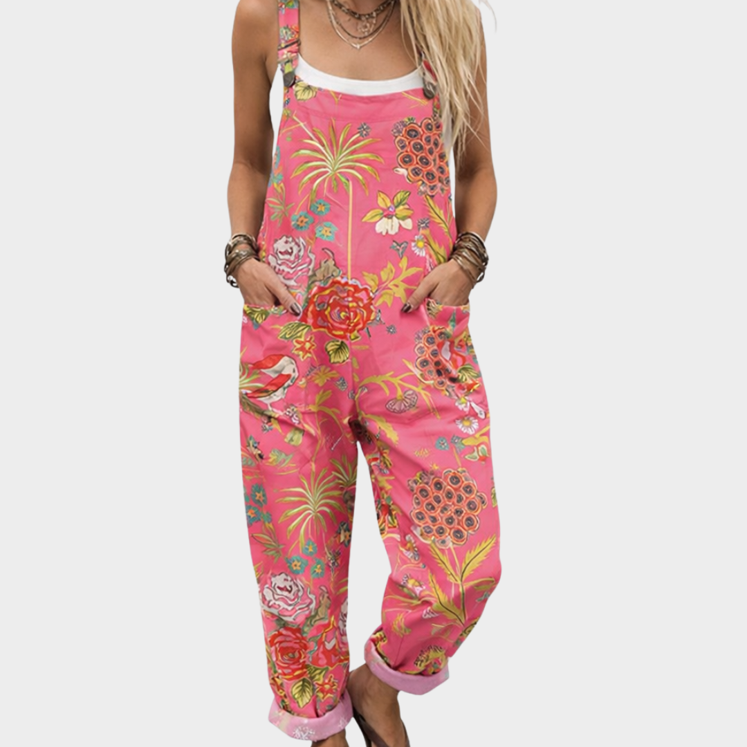 RELAXED-FIT PRINTED ADJUSTABLE-STRAP DUNGAREES