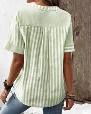 Nneka | Contrast-Stripe Button-Neck Shirt