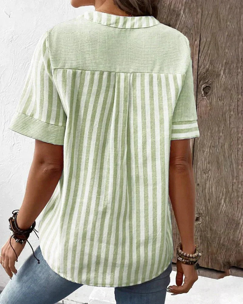 Nneka | Contrast-Stripe Button-Neck Shirt