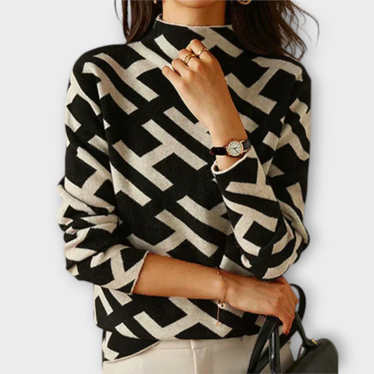 Siverinem | Black And White Jumper With Graphic Pattern