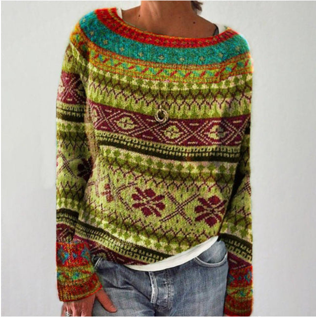Veronika | Cozy Petrol Jumper With Pine Pattern