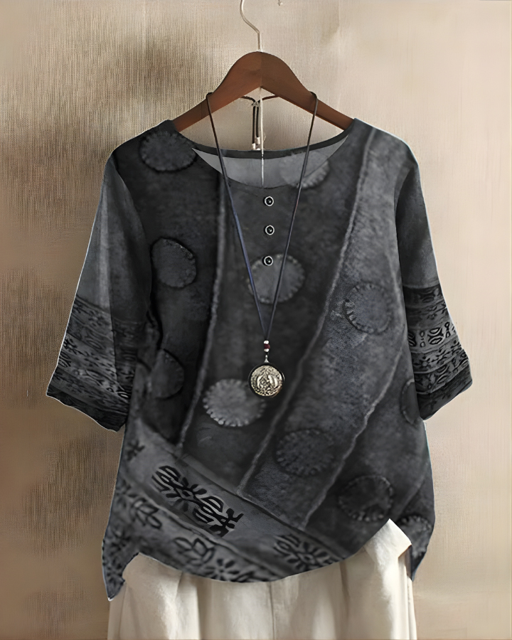Nhi | Printed Button-Neck Blouse