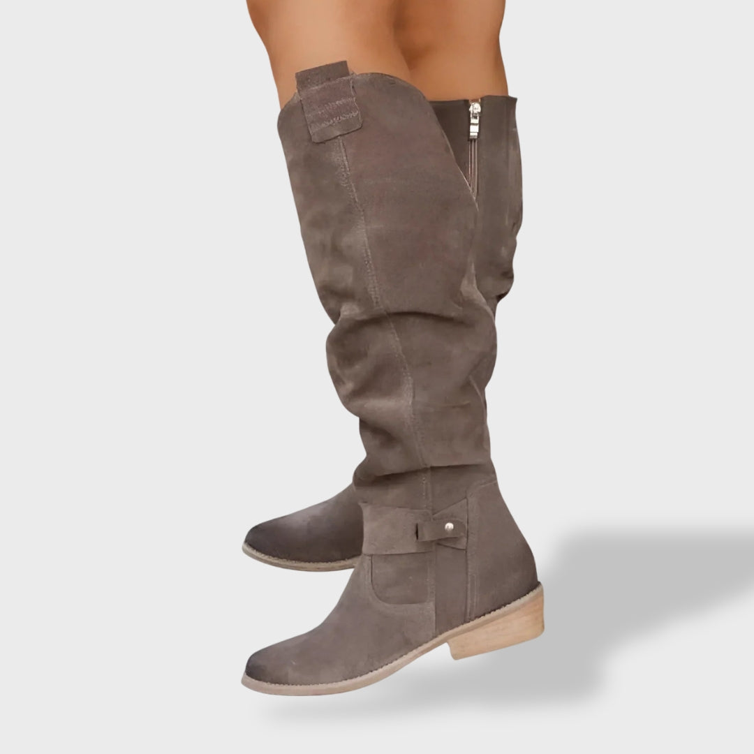 Valeria Brown knee-high boots side view