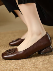 Fiammetta – Square-Toe Leather Ballet Shoes with Low Heel