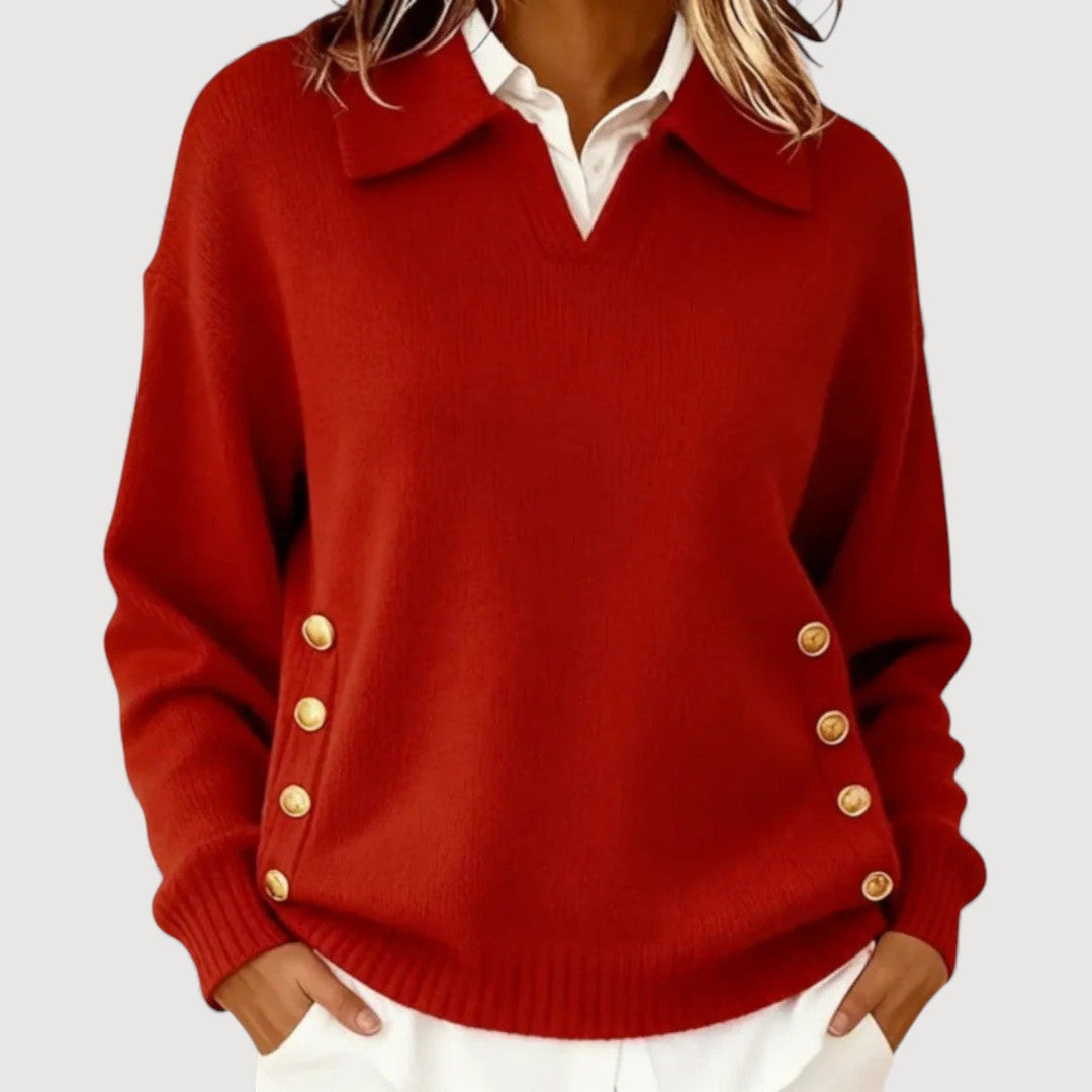 Takiyah | Collared Button-Hem Jumper