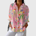 FLOWING FLORAL BUTTON-FRONT BLOUSE