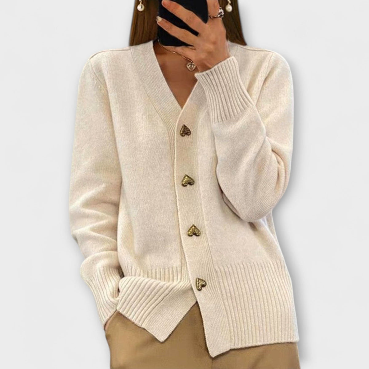 Marij | Dark Blue Cardigan With V-Neck In Vintage Style