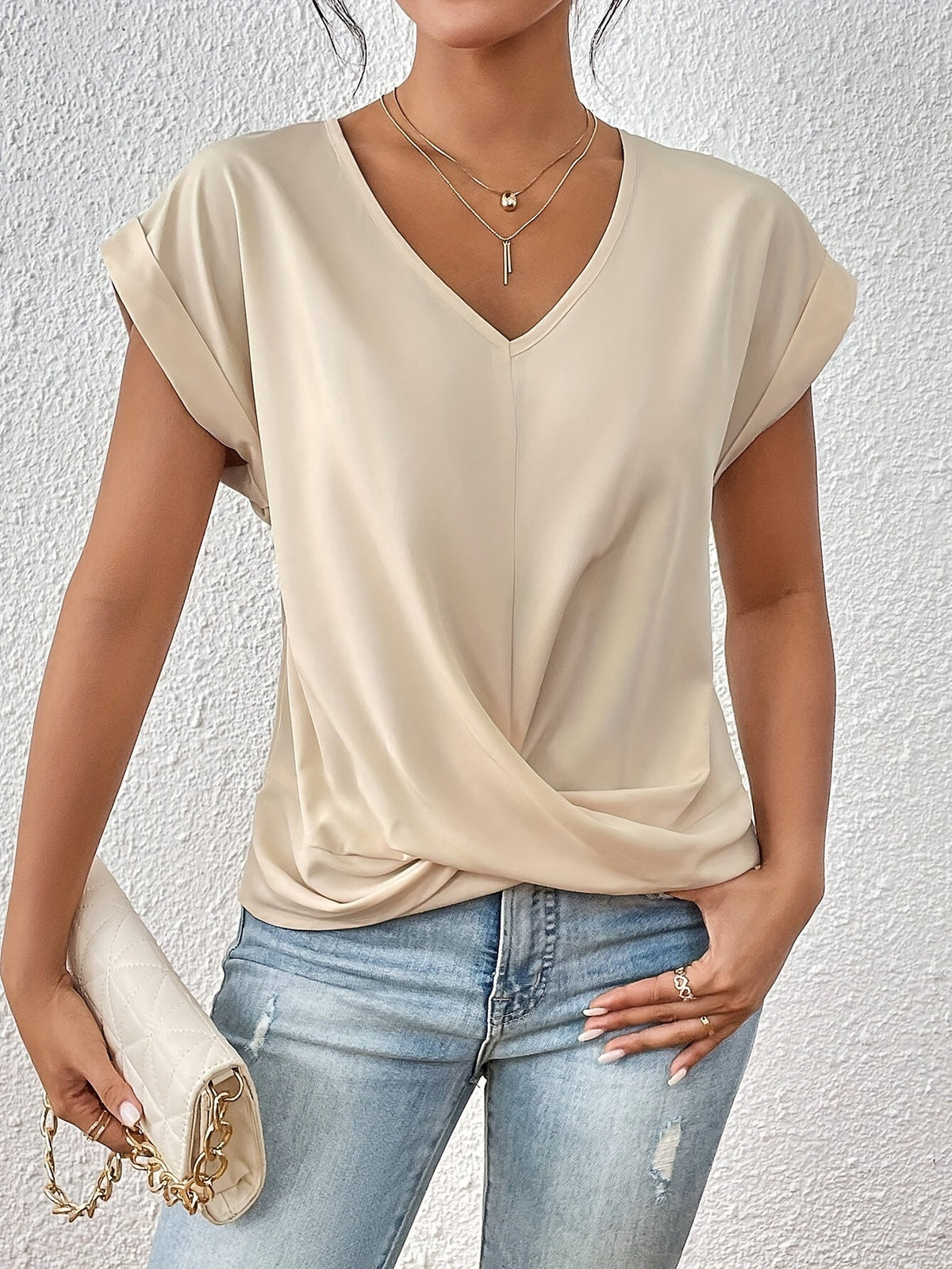 Fayetta | Twist-Hem V-Neck T-Shirt