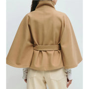 Aderyn | High-Neck Belted Cape Coat in Khaki