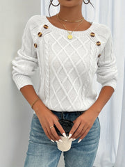 Midori | Diamond-Knit Button-Shoulder Jumper