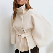 Aderyn | High-Neck Belted Cape Coat in Khaki