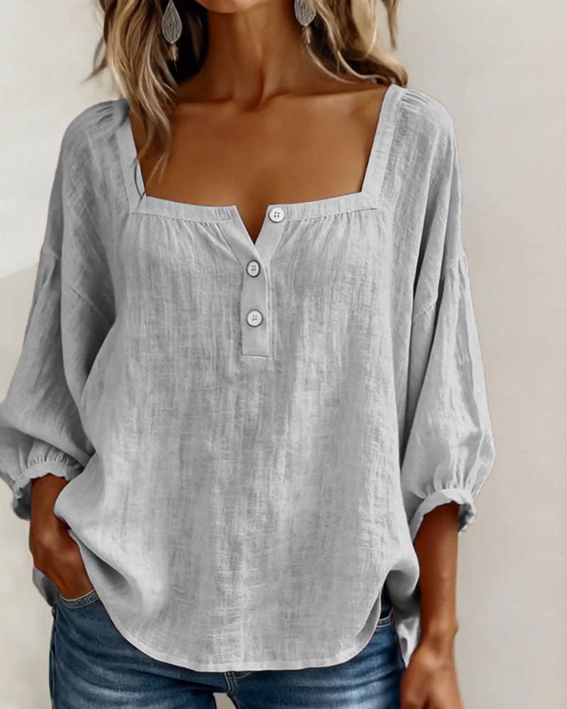 Tenille | Square-Neck Button Blouse