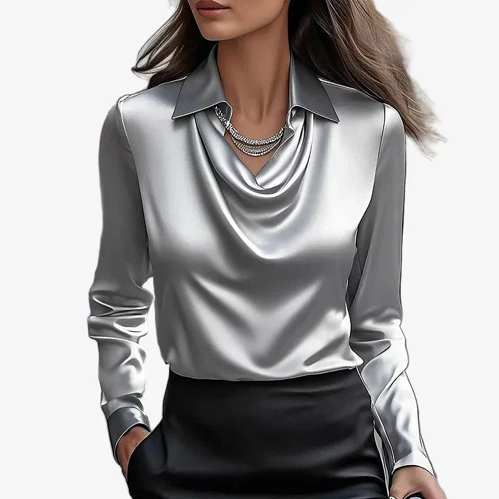 Kamie | Collared Cowl-Neck Blouse