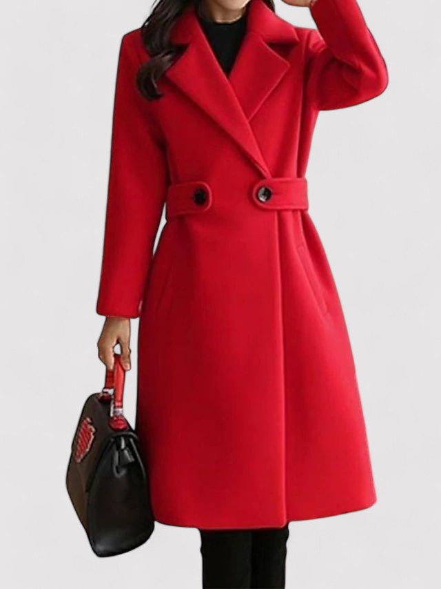Sadhbh | Wool Belted Coat with Buckle and Lapels in Khaki