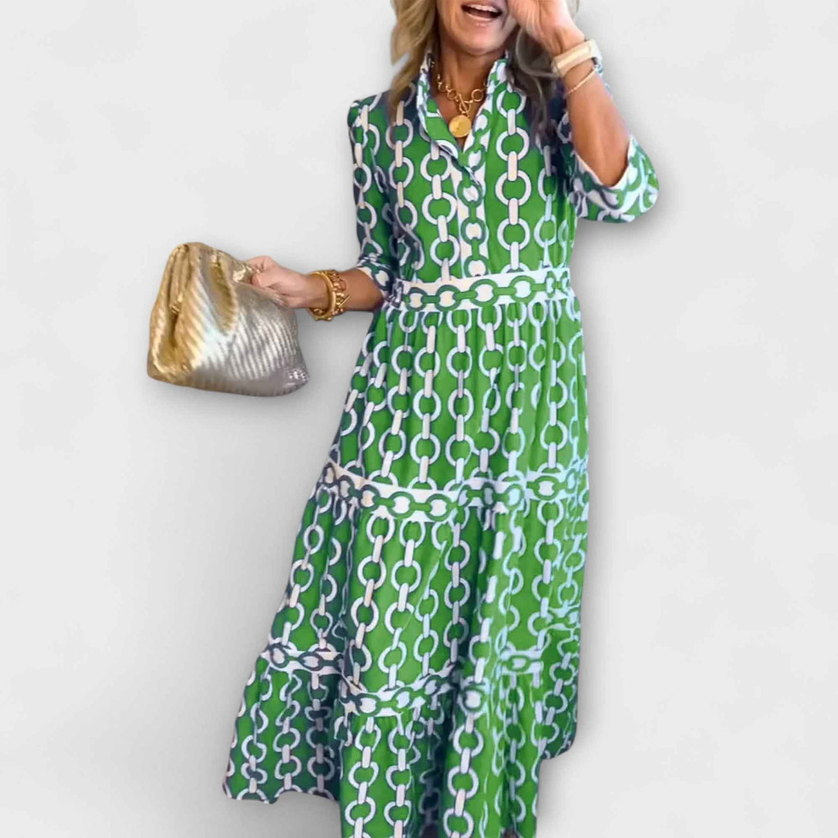 Juliana | Midi Dress White Ketting Pattern