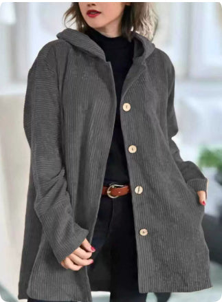 Tressie | Hooded Textured Button Coat