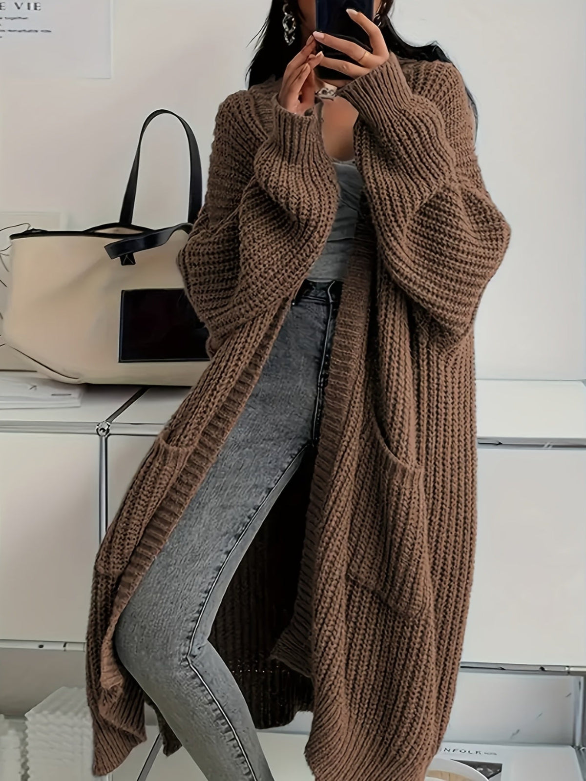 Teddi | Long Ribbed Open Cardigan