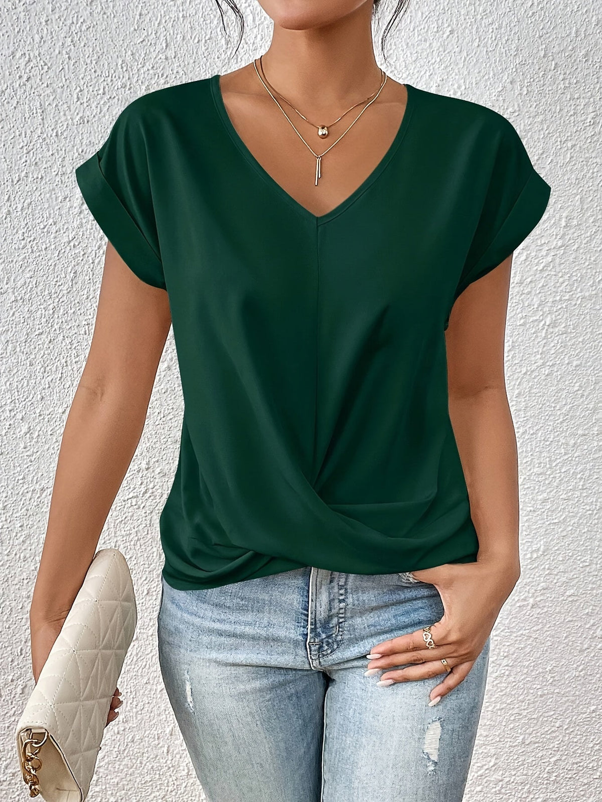 Fayetta | Twist-Hem V-Neck T-Shirt